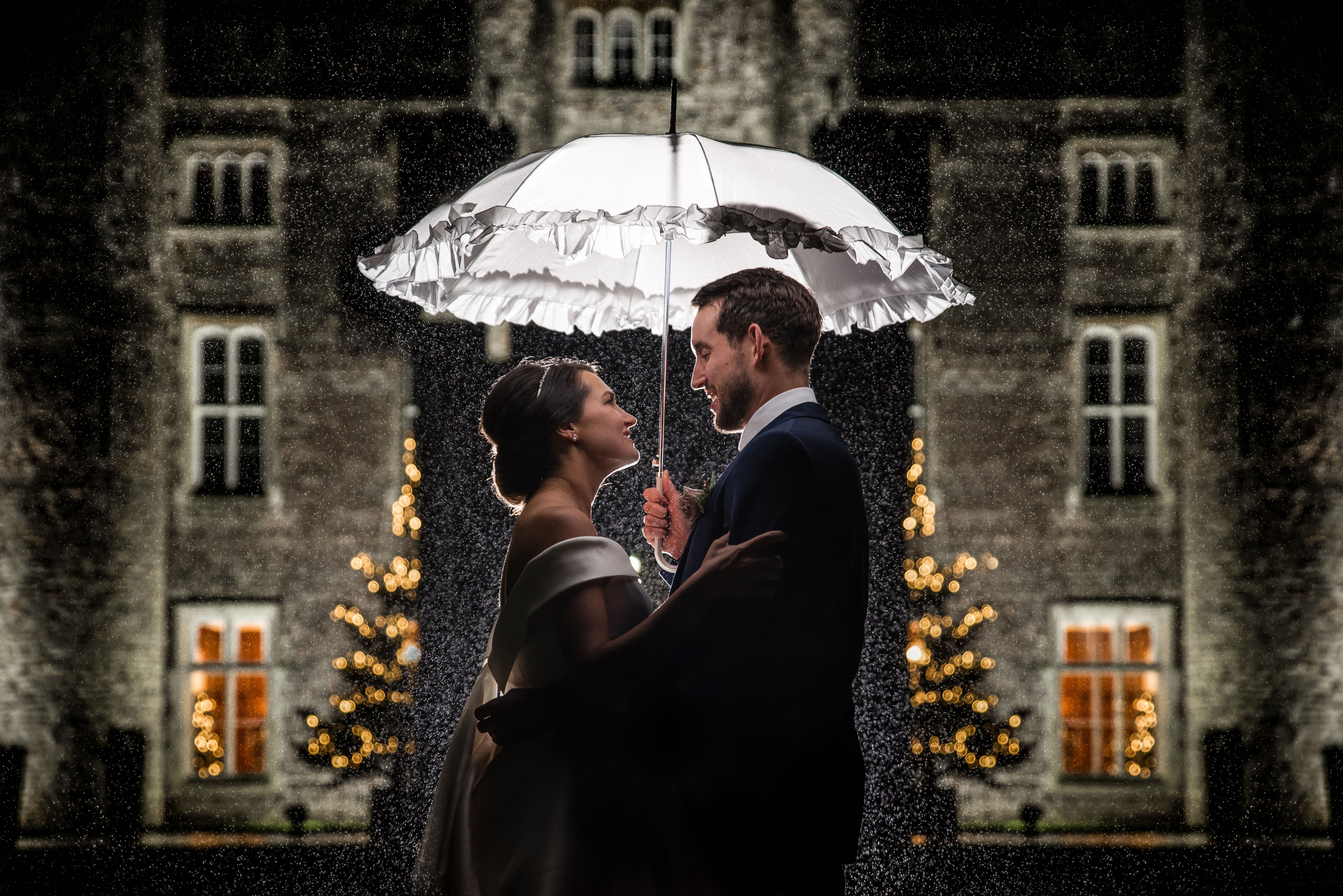 Hensol Castle winter wedding in the rain